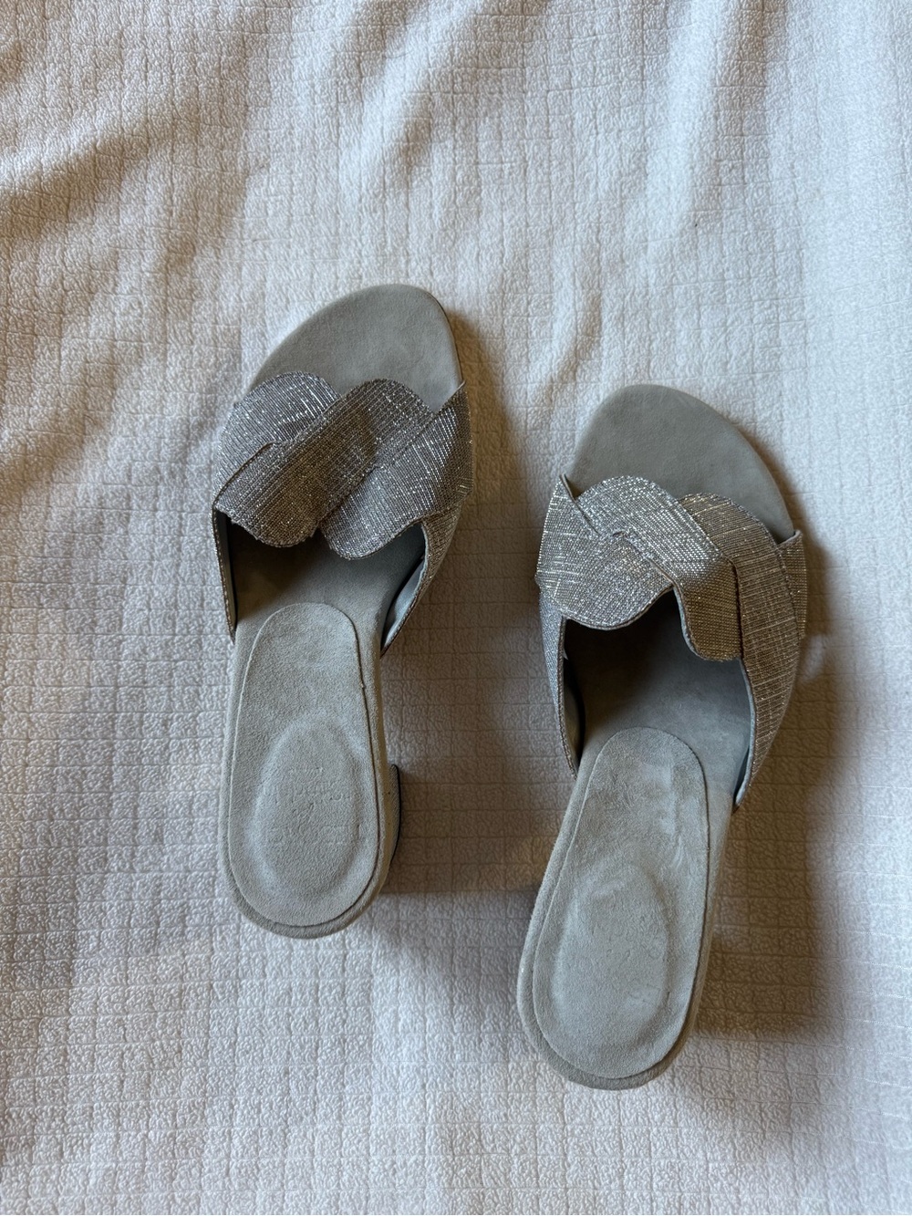 Silver Sparkle Slide Sandals Low Block Heel | Evening & Special Occasion - Picture 5 of 9